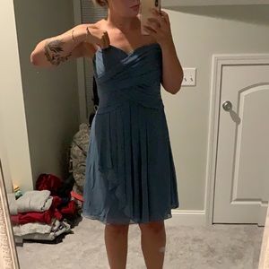 David’s Bridal Steel Blue Bridesmaid Dress